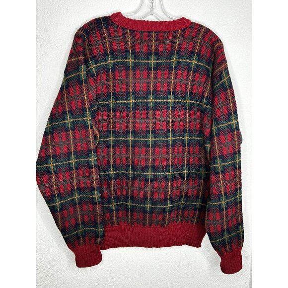 VINTAGE Eddie Bauer Sweater Mens M Red Green Tartan Plaid Crewneck Made USA 90s - Picture 4 of 12
